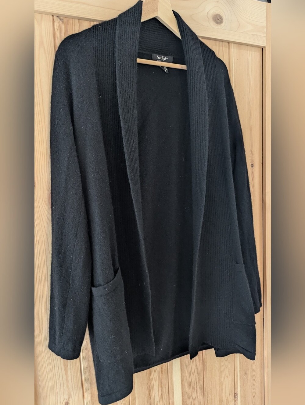 Lord + Taylor 100% Cashmere Black Open Front Cardigan - Picture 4 of 8
